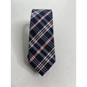 Banana Republic Pink and Blue Plaid Pattern Handmade Designer Skinny Tie